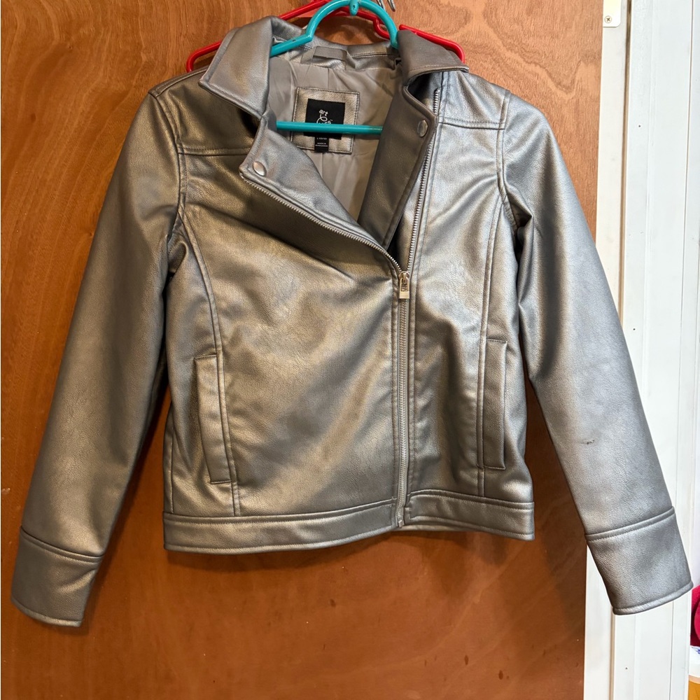 art class Metallic Silver Faux Leather Motorcycle Jacket Girl's size 8 NWT
